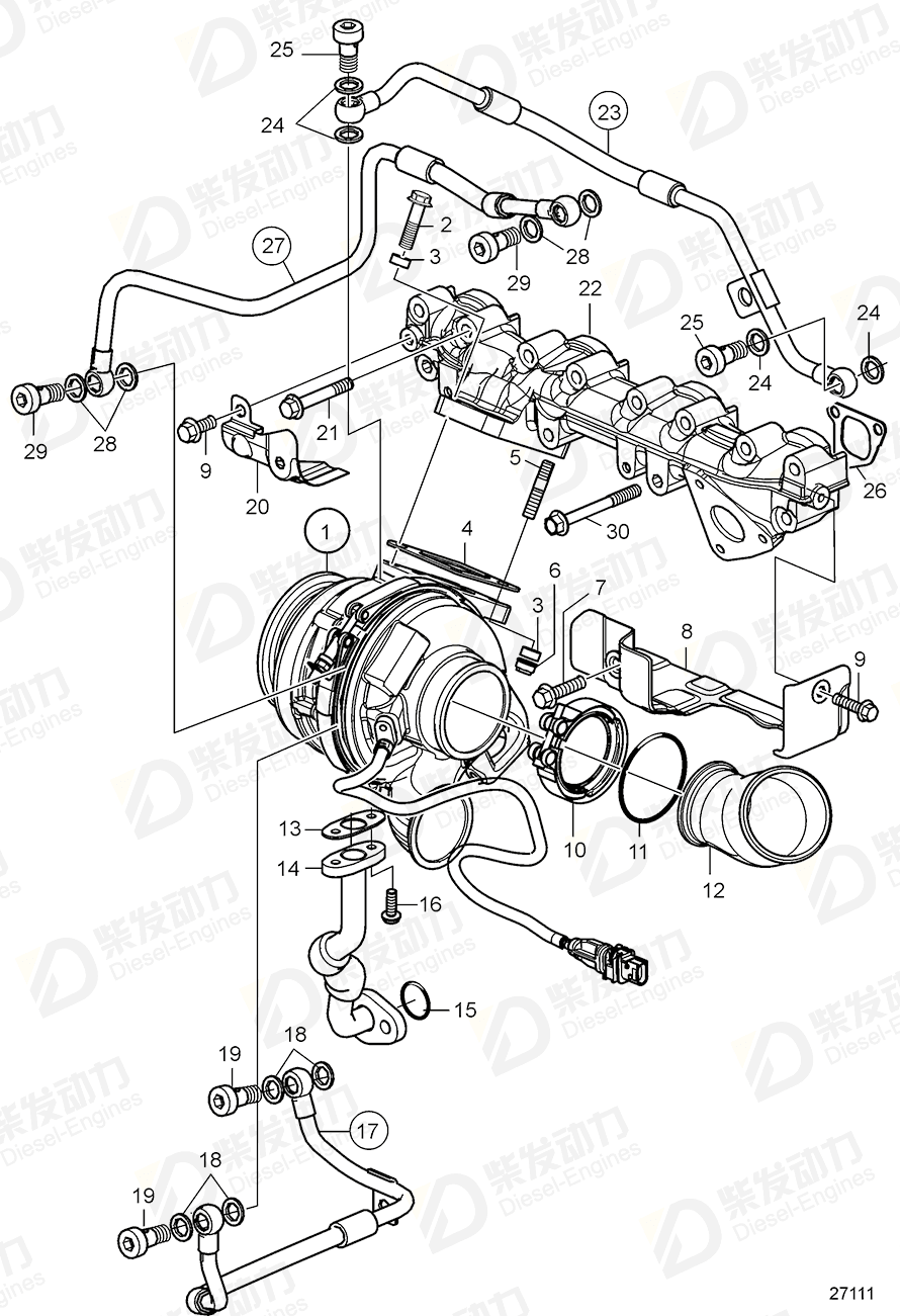 VOLVO Turbo compressor, ex 3801637 Drawing